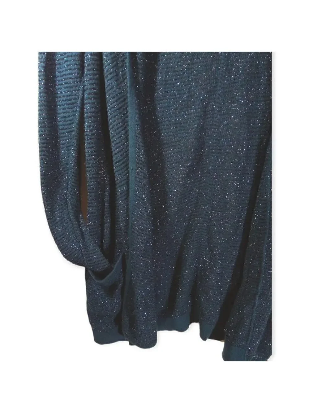𝅺calvin Klein Teal Metallic Wool Angora Open Front Cardigan Size S